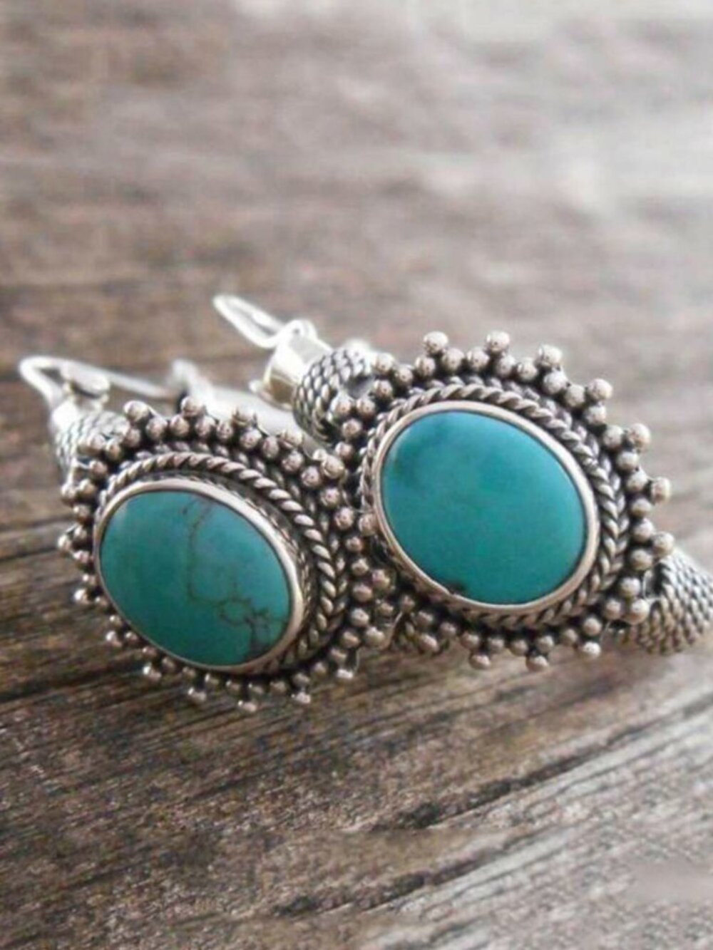 Turquoise Silver Tone Tribal Statement Hoop Earrings